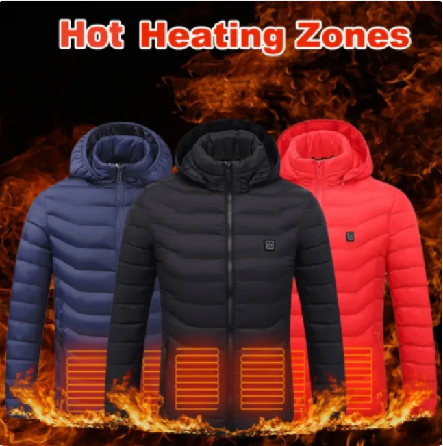 Heat Core Men’s USB Heated Winter Jacket – 3-Level Carbon Fiber Heating Jacket, 3 Colors, S–6XL