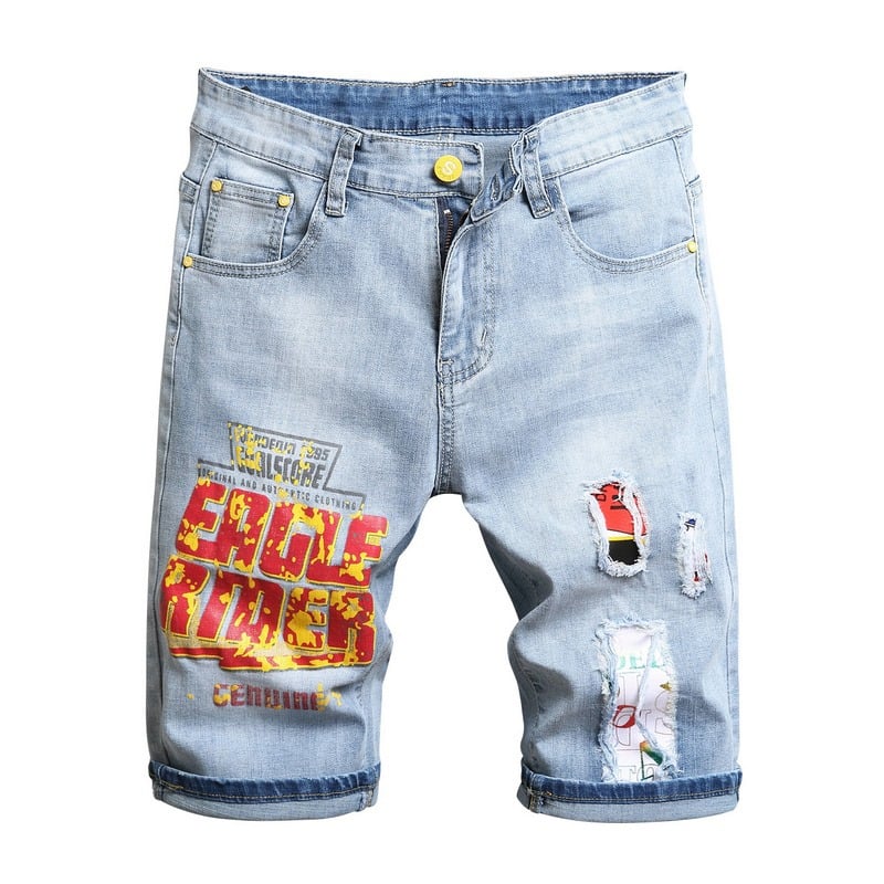 Men’s Stretch Denim Embroidered Five-Point Shorts – Casual Summer Shorts