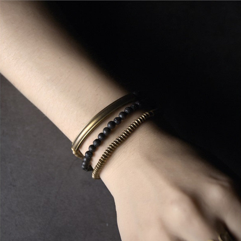 Men’s Multi-Layer Volcanic Rock Bracelet – 800 Silver Retro Stone Jewelry