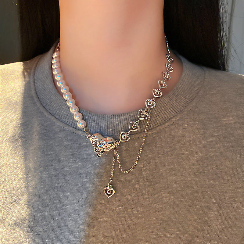 Korean Vintage Pearl Tassel Floral Bow Choker Necklace