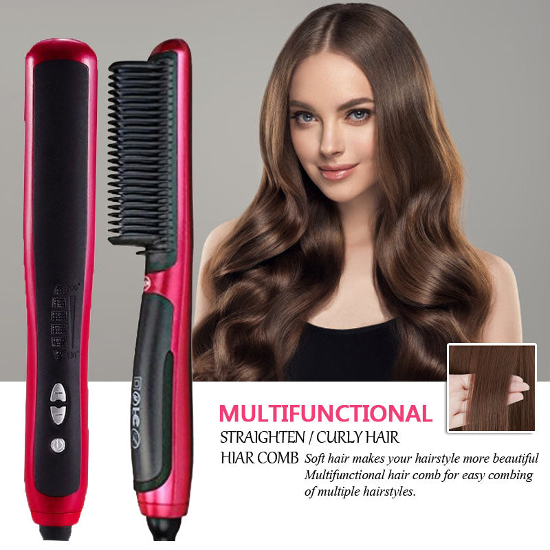 Straightening Brush – 2-in-1 Ceramic Hair Straightener & Curling Tool