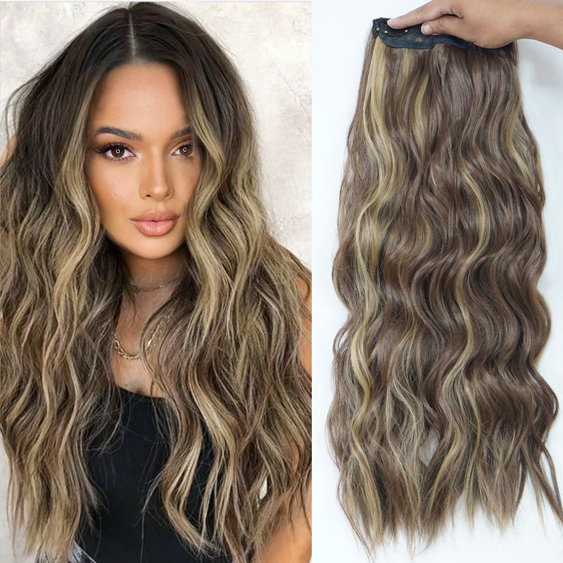 4-Piece 22-Inch Wavy Clip-In Hair Extensions for Women – Synthetic Water Wave Set