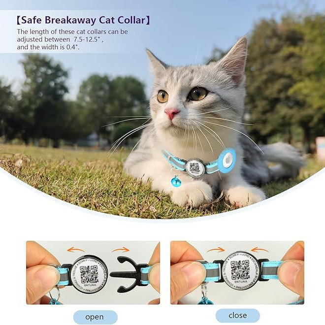 QR Code Anti-Lost Pet Collar with AirTag Holder – Reflective Silicone Tracker Collar