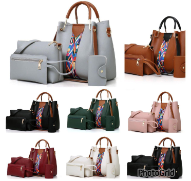 Ribbon Bucket Bag Set for Women – 4-Piece Large Capacity PU Handbag & Shoulder Bag Set