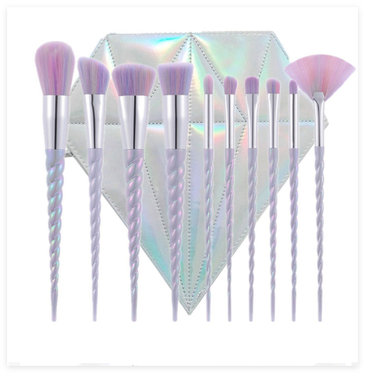10-Piece Colorful Spiral Unicorn Makeup Brush Set