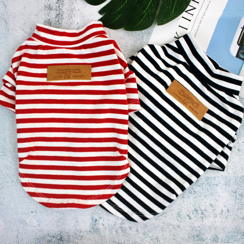 Striped Cotton Dog T-Shirt – Warm Round Neck Clothing for Small Dogs