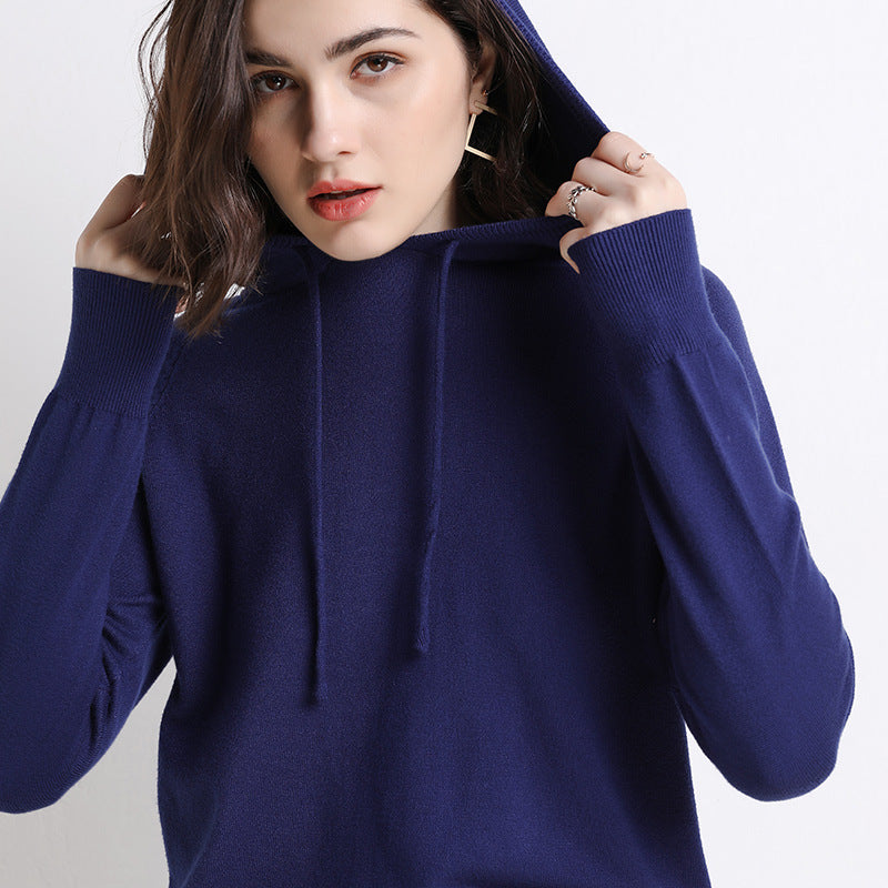 Women’s Lightweight Hooded Knit Sweater – Printed Long Sleeve Casual Pullover, 14 Colors, M–2XL