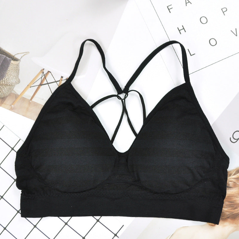 Women’s Striped Stitching Strappy Bra – Stylish Everyday Lingerie