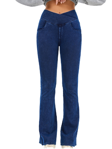 Women’s High-Waisted Flared Jeans – Super Stretch Cross-Pocket Bootcut Denim, S–XXL