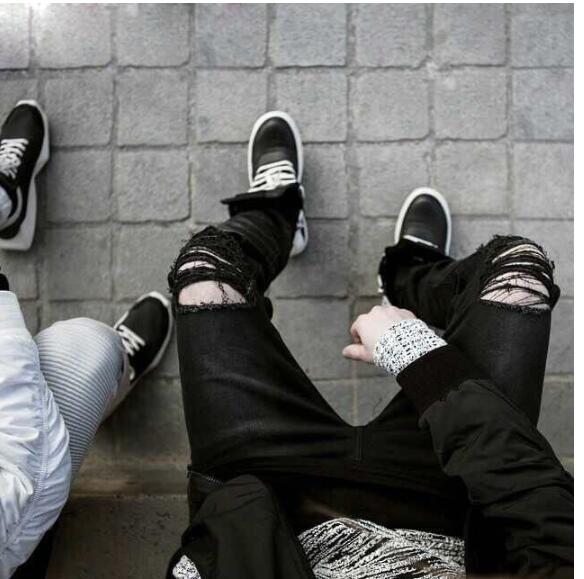 Unisex Ripped Skinny Stretch Jeans – Vintage Washed Black Pencil Denim Pants, Sizes 28–40