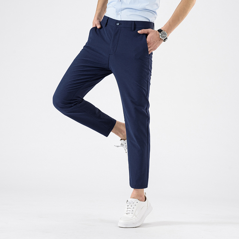 Men’s Slim Fit Cropped Suit Pants – Business Casual Ankle Trousers