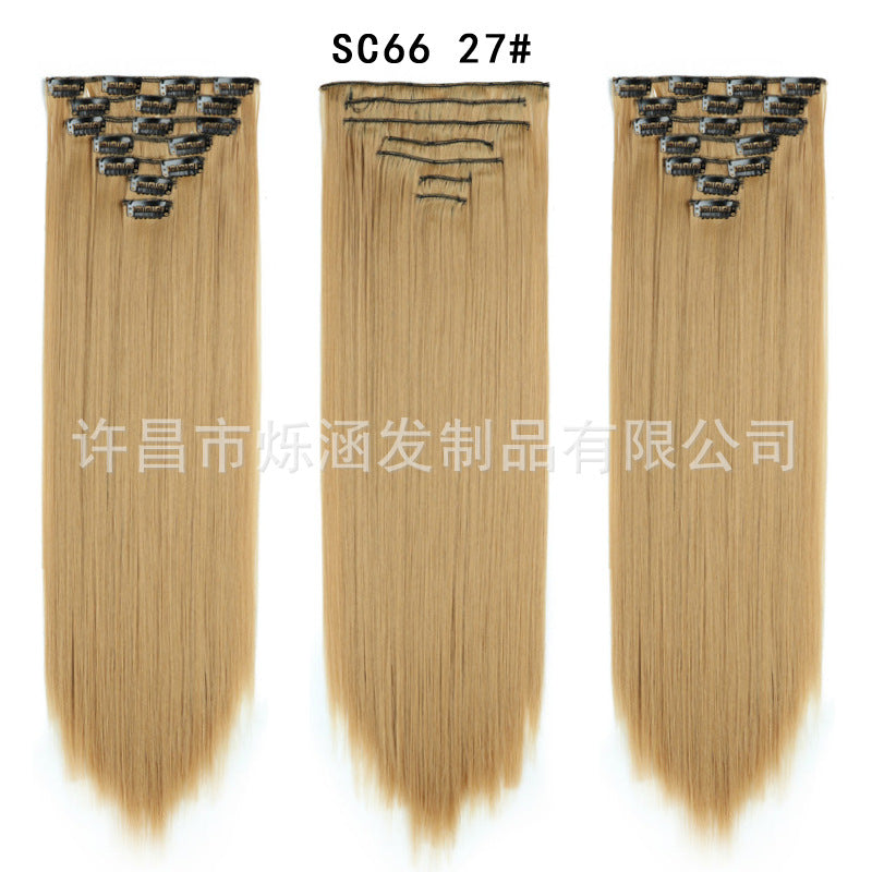 7-Piece Traceless Long Straight Hair Extensions – High-Temperature Silk, 57 Colors