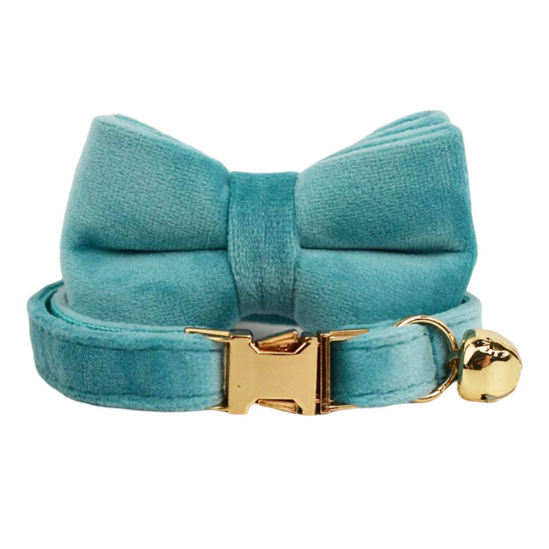 Turquoise Velvet Cat Collar with Bow & Bell – Soft Luxury Collar Set for Cats