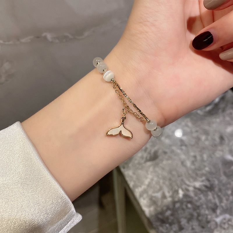 Women’s Cat Eye Opal Beaded Bracelet – Gold-Plated Geometric Fashion Jewelry