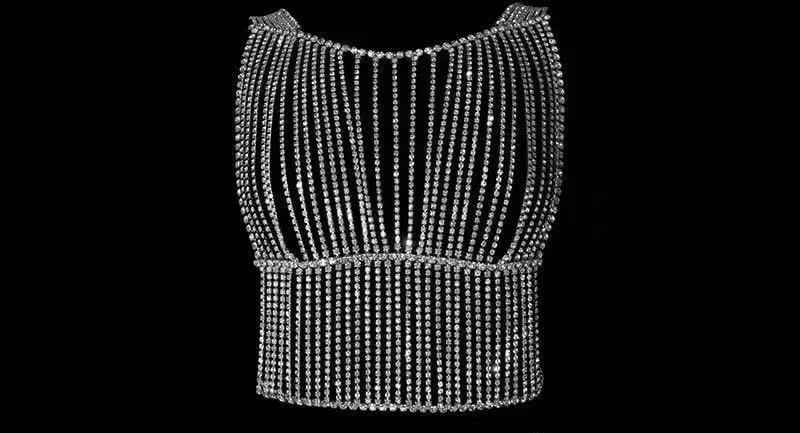 Rhinestone Fringe Body Chain Top – Adjustable Crystal Statement Jewelry, Gold & Silver Plated