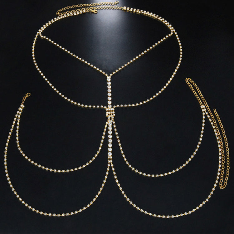 Women’s Rhinestone Chest Body Chain – Lightweight Gold & Silver Diamond-Studded Statement Jewelry