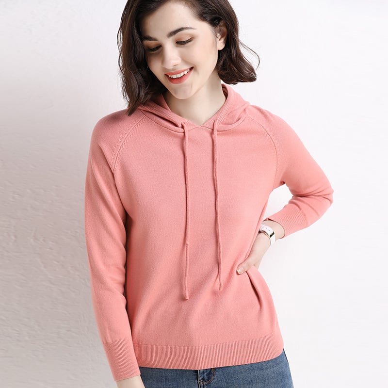 Women’s Lightweight Hooded Knit Sweater – Printed Long Sleeve Casual Pullover, 14 Colors, M–2XL