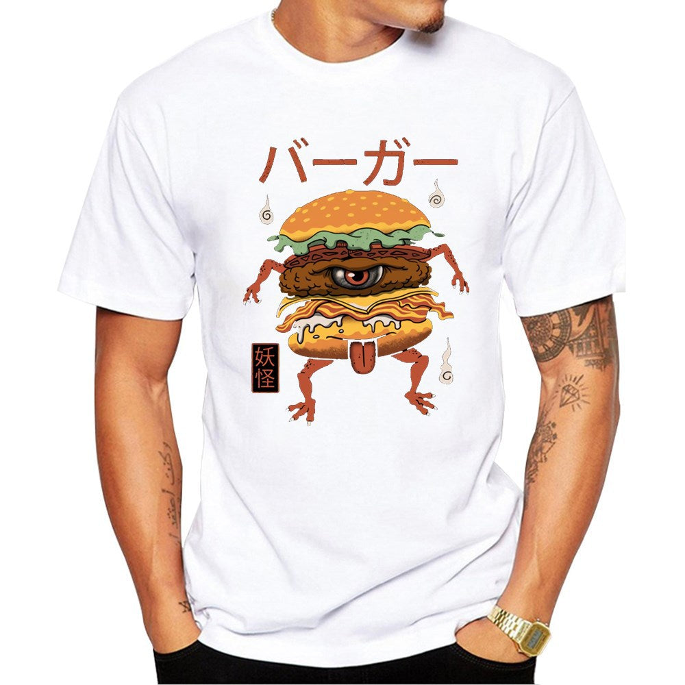 Men’s Japanese Burger Graphic T-Shirt – Loose Fit Breathable Summer Tee, S–3XL