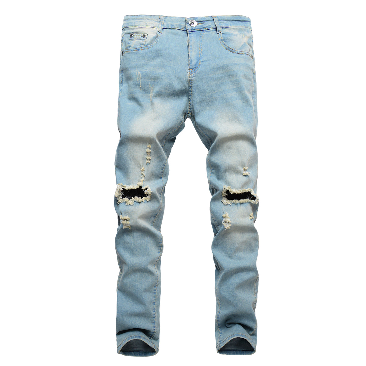 Men’s Hole Jeans Street Style Trousers – Slim Fit Lightweight Denim Pencil Pants, Sizes 29–36
