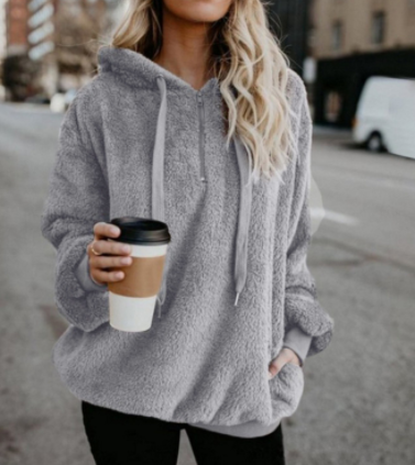 Women’s Double-Faced Fleece Hooded Sweater – Plush 100% Polyester Long Sleeve Hoodie, Blue & Brown, S–3XL