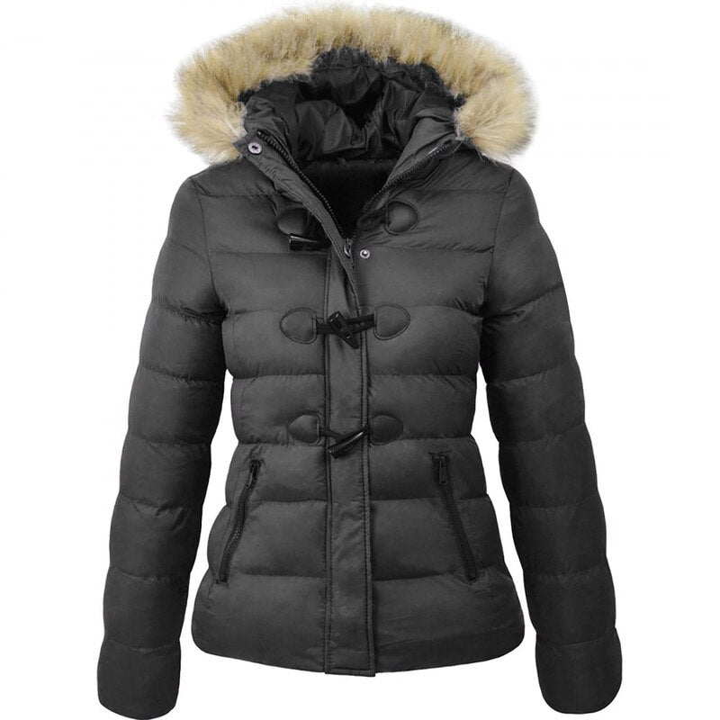 Women’s Horn Buckle Cotton Blend Coat – Mid-Length Casual Jacket, S–3XL
