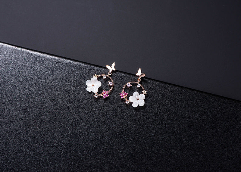 S925 Silver Butterfly Flower Stud Earrings – Sparkling Floral Jewelry