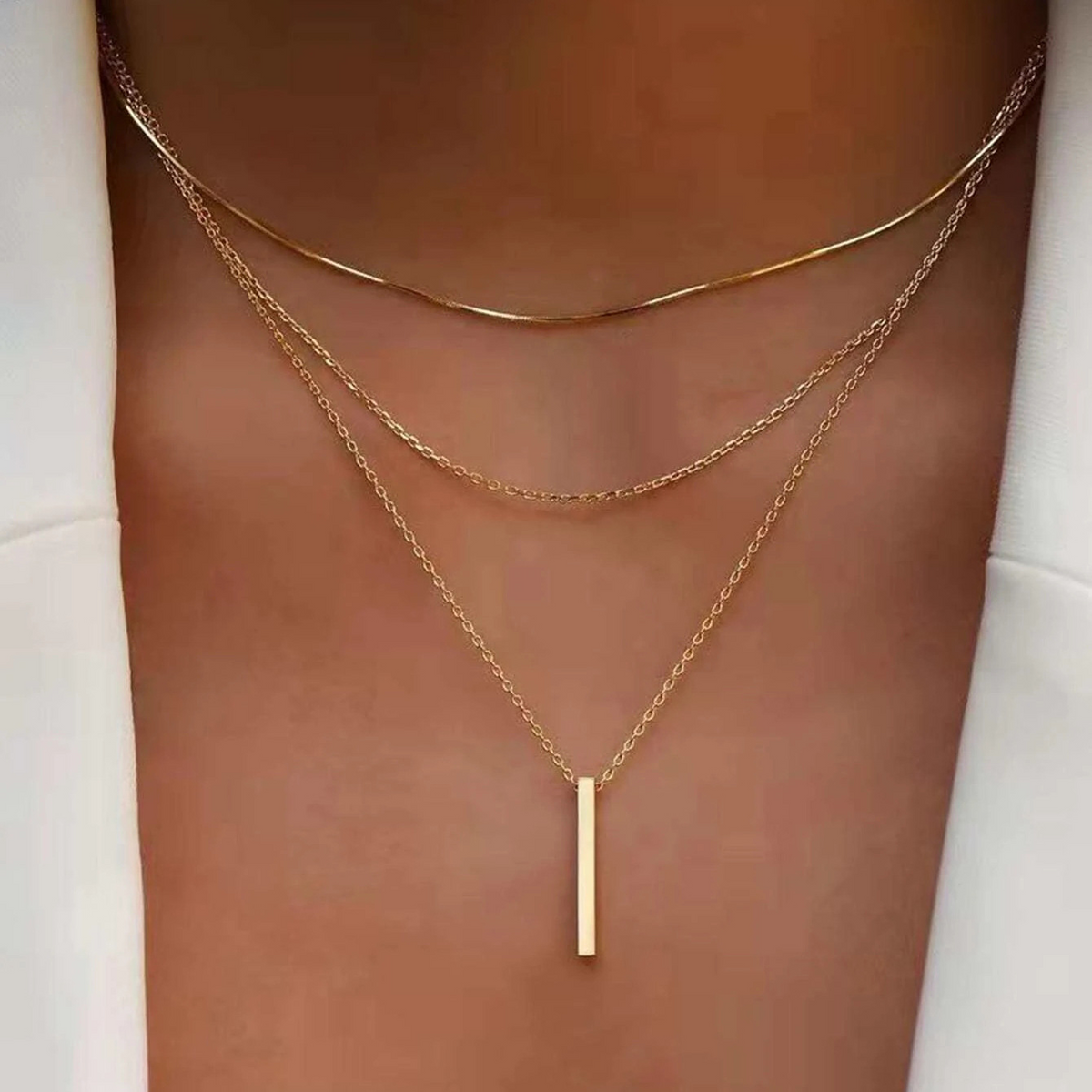 Custom Twin Layer Stripe Pendant Necklace