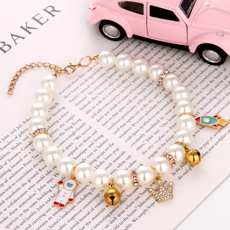 Hand-Woven Pearl Cat Collar – Adjustable Luxury Jewelry Collar for Cats