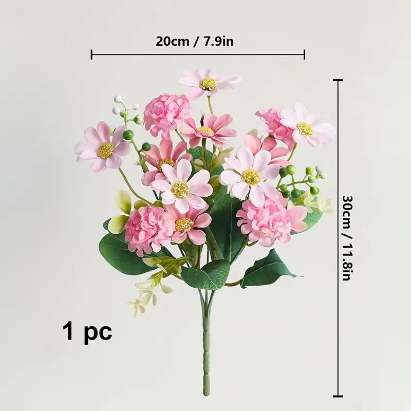 Everlasting Hydrangea Daisy Bouquet – Lifelike Faux Flower Bunch for Elegant Home Decor