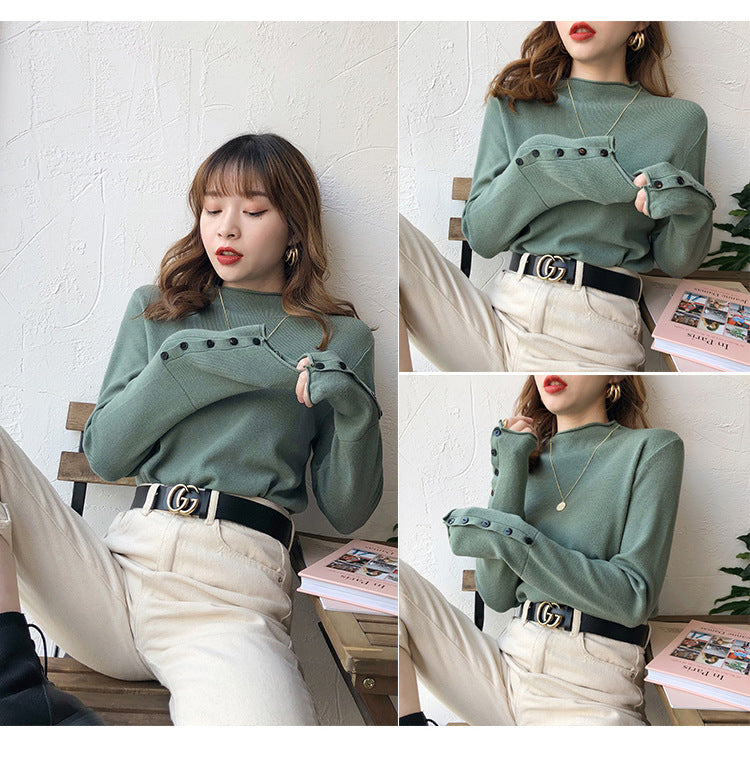 Women’s Fall Half-Turtleneck Knit Sweater – Loose Long Sleeve Casual Pullover