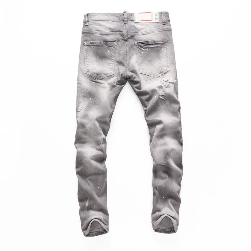 Men’s Distressed Gray Denim Pants – Casual European Style – USA