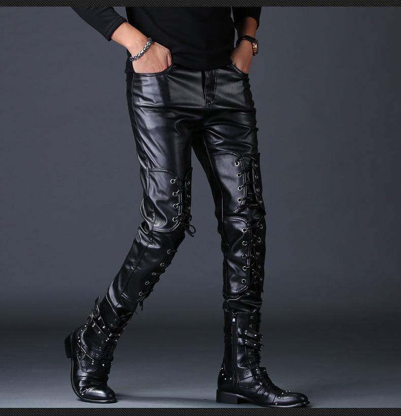 Men’s Skinny Leather Motorcycle Pants – Slim Biker Trousers
