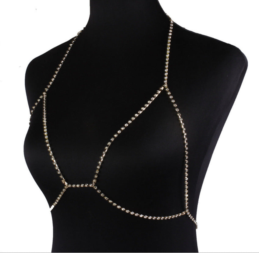 Women’s Rhinestone Chest Body Chain – Gold & Silver Statement Fashion Jewelry