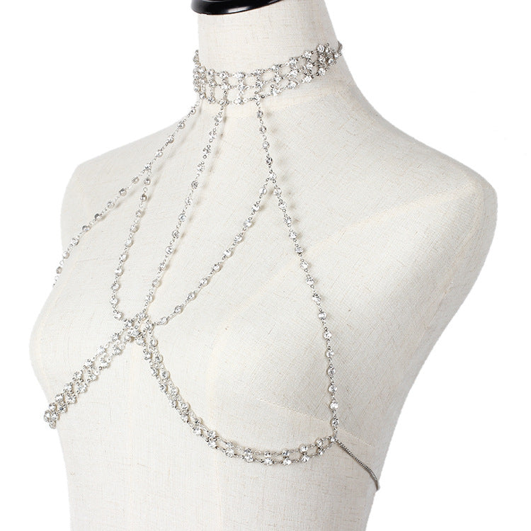 Three-Layer Rhinestone Body Chain – Adjustable Bikini Necklace for Women