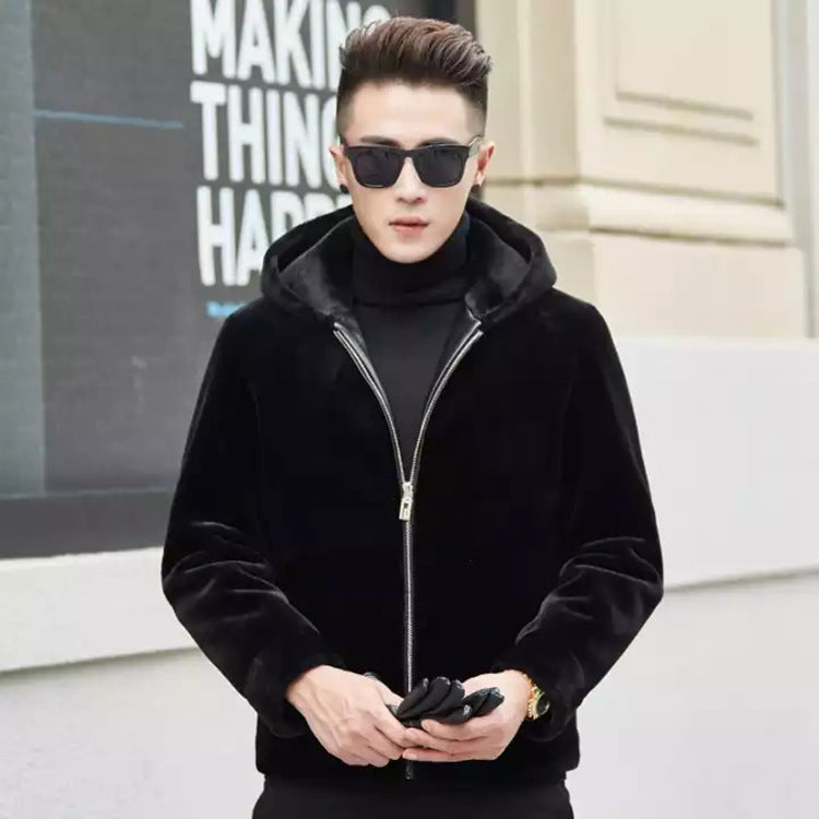 Men’s Faux Fur Jacket with Short Collar – Warm Winter Outerwear – USA