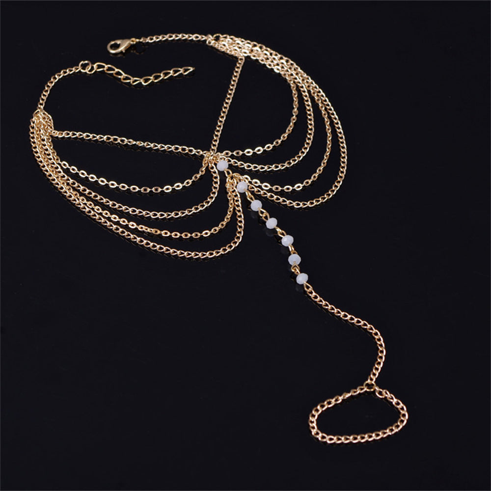 Multi-layer Tassel Chain Crystal Beaded Anklet for Women