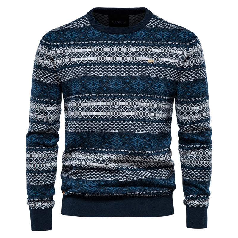 Men’s Business Casual Knitted Sweater – 95% Cotton Round Neck Pullover, 3 Colors, M–4XL