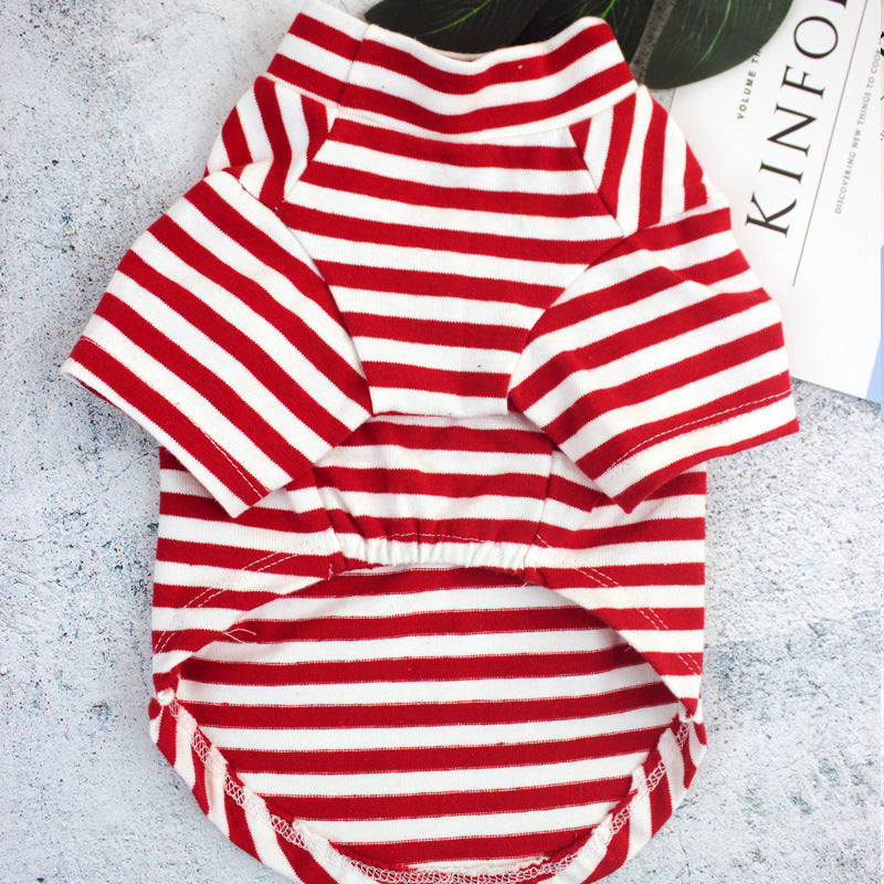 Striped Cotton Dog T-Shirt – Warm Round Neck Clothing for Small Dogs