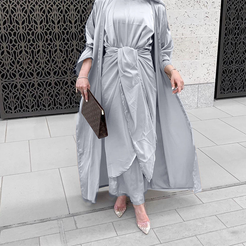 Three-Piece Satin Gown Dress for Women – Elegant Formal Evening Party Dress
