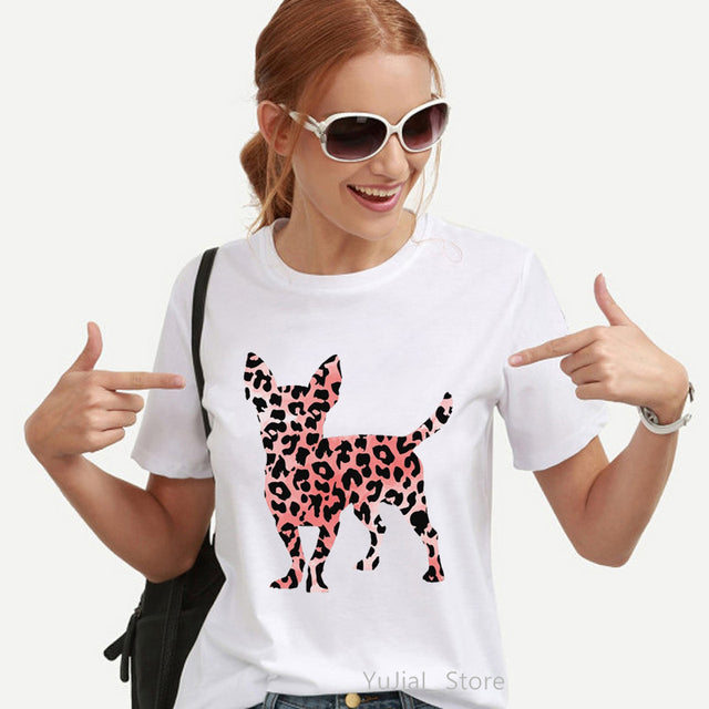 Watercolor Leopard Chihuahua Animal Print T-Shirt for Women