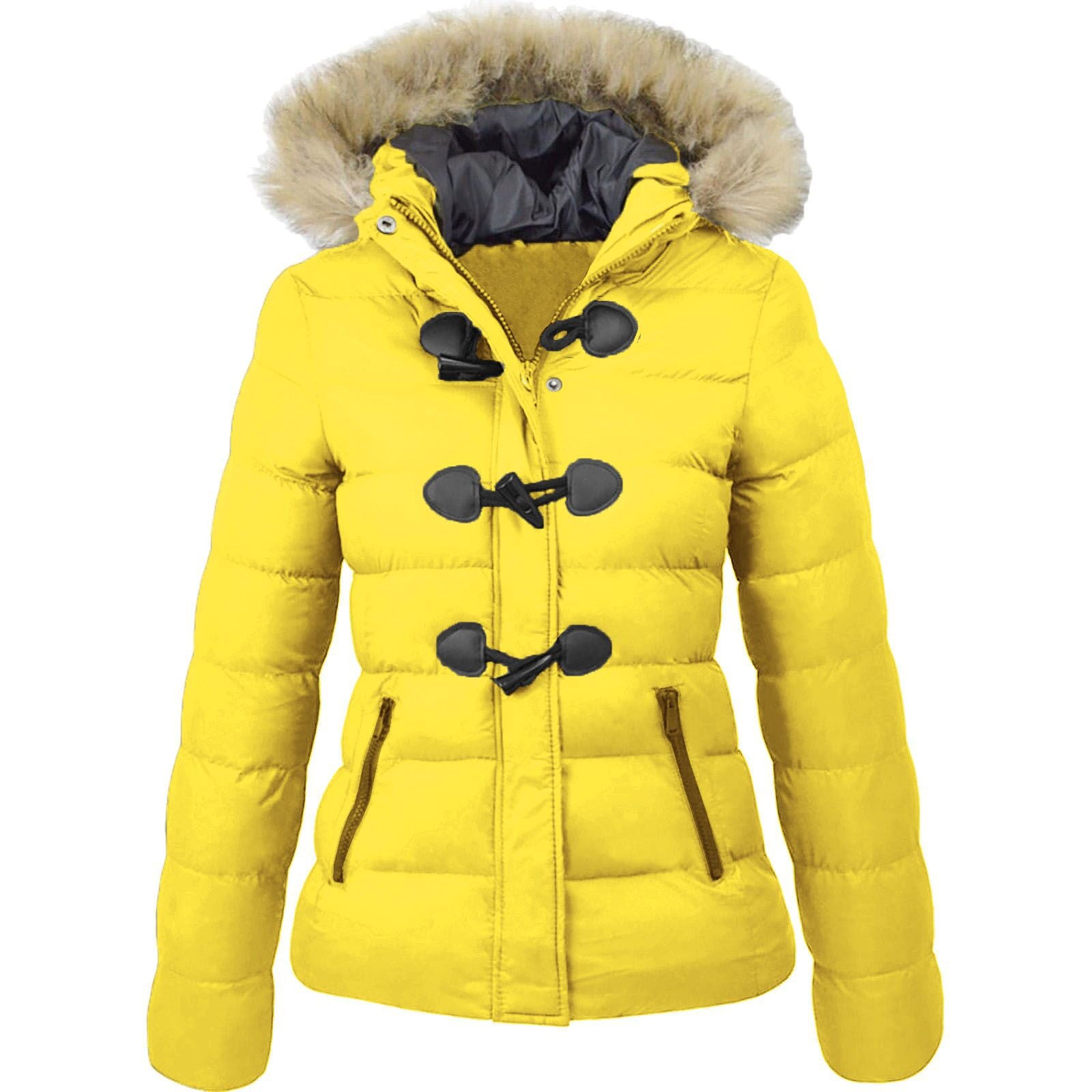 Women’s Horn Buckle Cotton Blend Coat – Mid-Length Casual Jacket, S–3XL