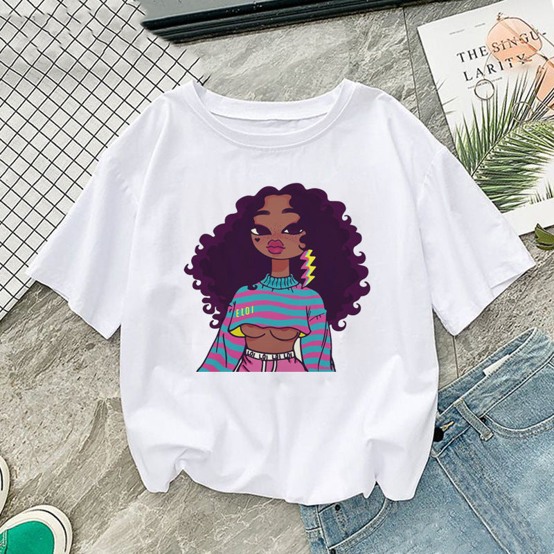 African Girl Print Short Sleeve T-Shirt for Women