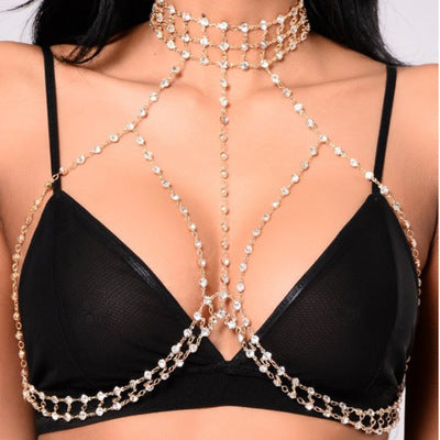 Three-Layer Rhinestone Body Chain – Adjustable Bikini Necklace for Women