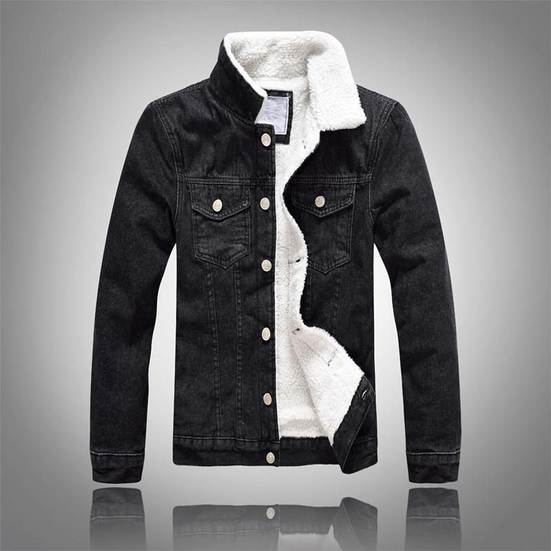 Men’s Korean Style Black Slim-Fit Denim Jacket – Thick Cotton Casual Jacket