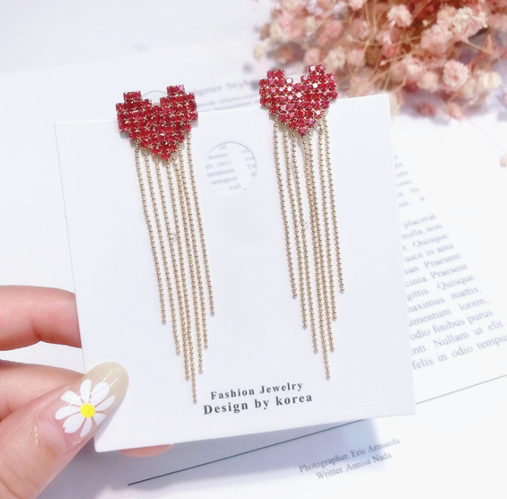 Tassel Heart Long Earrings – Romantic Statement Jewelry – USA
