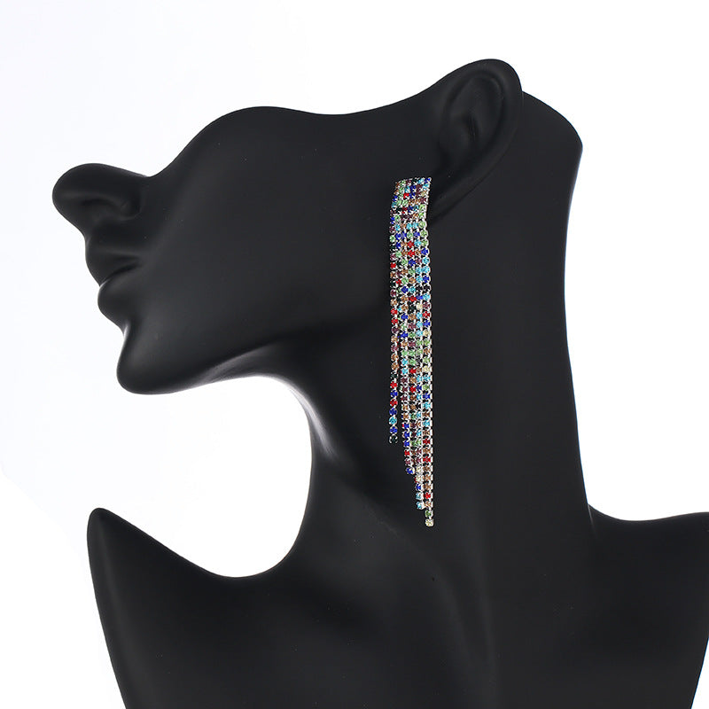 Vintage Rhinestone Tassel Earrings for Women – Sparkling Long Dangle Jewelry