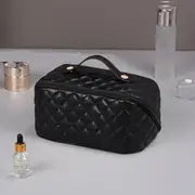 Large Capacity Checkered Travel Cosmetic Bag – Makeup & Toiletry Organizer