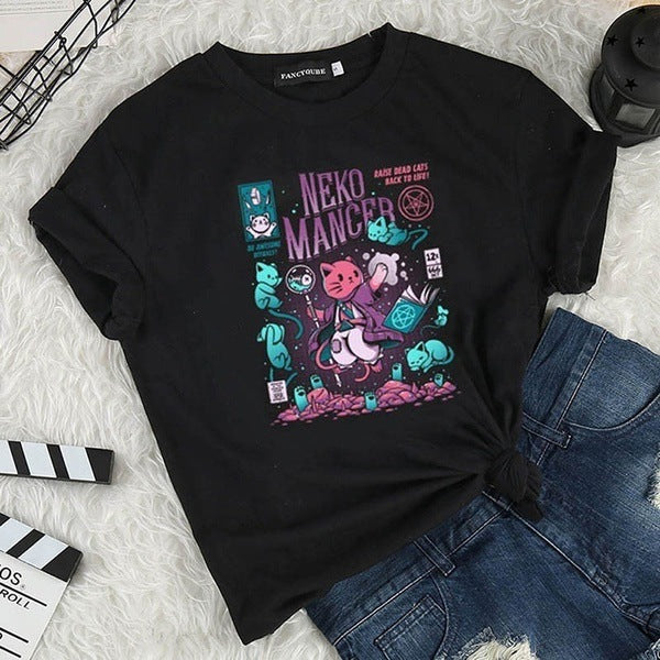 Fashionable NEKO MANCER Graphic T-Shirt for Women