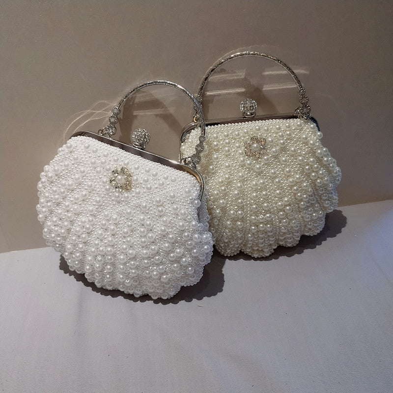 Luxury Pearl Evening Clutch Bag for Women – Elegant Satin Banquet Handbag for Parties & Formal Events