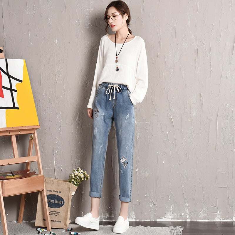 Women’s Slim-Fit Straight Jeans – High-Quality Cotton Light Blue Plus-Size Denim, L–8XL